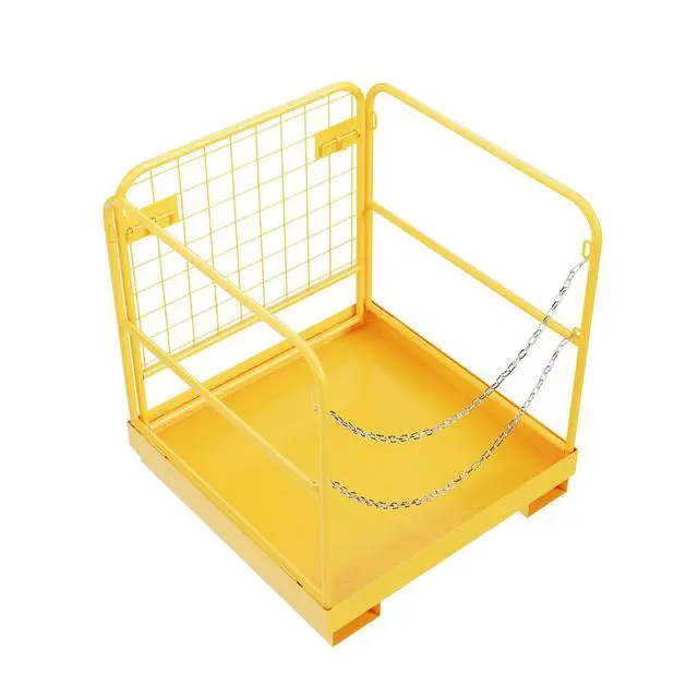 Alt view image 6 of 6 - 36x36 Forklift Cage 1200 LBS Capacity Work Platform Safety Cage Collapsible Lift Basket Aerial Rails Heavy Duty Steel Construction Fold Down Design Yellow