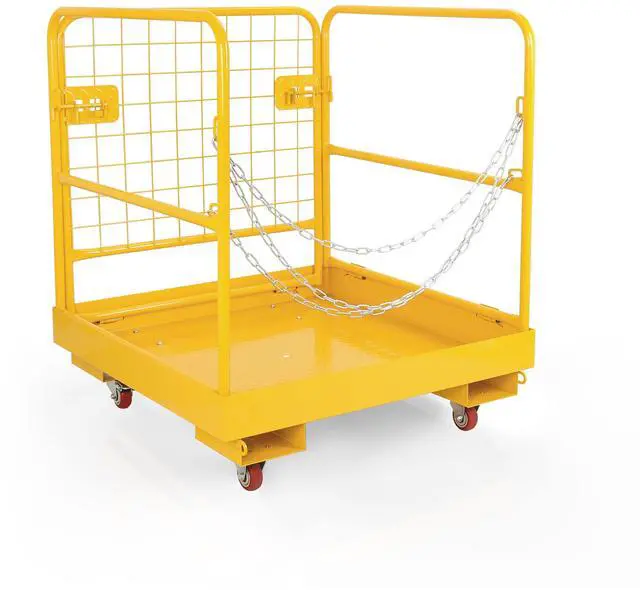 Main image of Forklift Safety Cage Aerial Rails 36"x36" inch Heavy Duty Steel Forklift Safety Work Platform with 4 Universal Wheels Fold Down Lift Basket 1150 lbs Capacity
