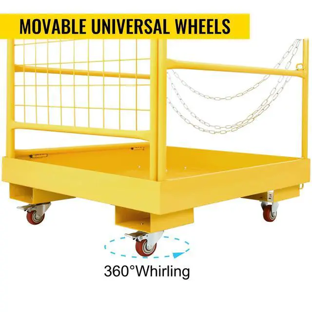 Alt view image 5 of 6 - Forklift Safety Cage Aerial Rails 36"x36" inch Heavy Duty Steel Forklift Safety Work Platform with 4 Universal Wheels Fold Down Lift Basket 1150 lbs Capacity