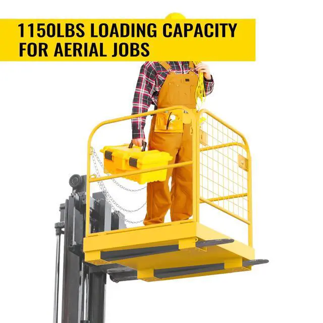 Alt view image 6 of 6 - Forklift Safety Cage Aerial Rails 36"x36" inch Heavy Duty Steel Forklift Safety Work Platform with 4 Universal Wheels Fold Down Lift Basket 1150 lbs Capacity