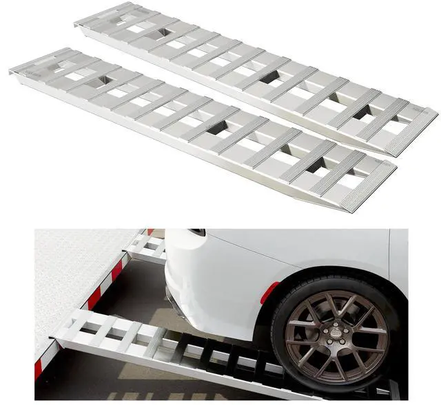 Main image of Aluminum Trailer Ramps 72" X 14.87" X 2.5" 6000 LBS Universal Loading Ramp for Motorcycle Tractor ATV/UTV Trucks Lawn Mower Truck Car Auto Hook Attaching End Knife Foot Silver 2Pcs