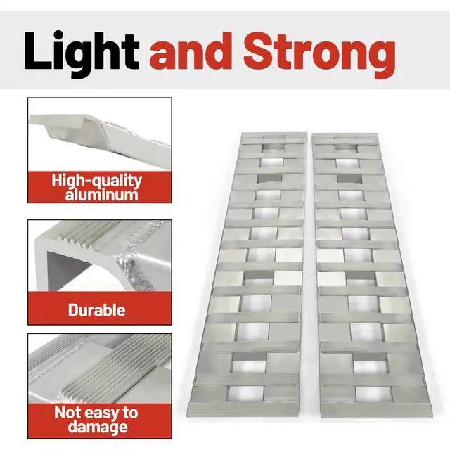 Alt view image 4 of 6 - Aluminum Trailer Ramps 72" X 14.87" X 2.5" 6000 LBS Universal Loading Ramp for Motorcycle Tractor ATV/UTV Trucks Lawn Mower Truck Car Auto Hook Attaching End Knife Foot Silver 2Pcs