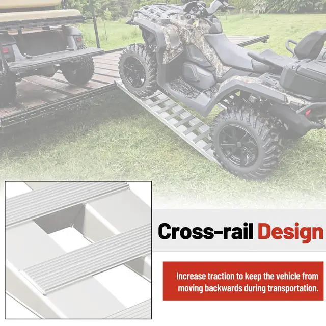 Alt view image 5 of 6 - Aluminum Trailer Ramps 72" X 14.87" X 2.5" 6000 LBS Universal Loading Ramp for Motorcycle Tractor ATV/UTV Trucks Lawn Mower Truck Car Auto Hook Attaching End Knife Foot Silver 2Pcs