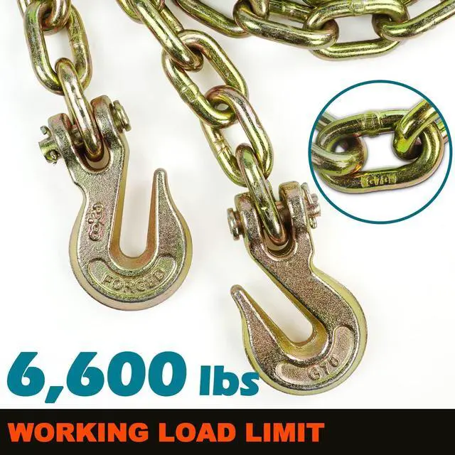 Alt view image 2 of 6 - Tow Chain Tie Down 3/8"×10' G70 Binder Flat with Hooks for Fixed Cargo Stability Transport Binder Chain-2Pack