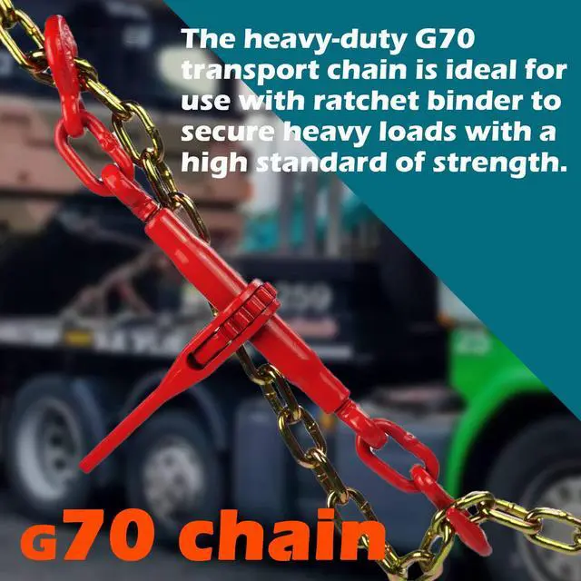 Alt view image 3 of 6 - Tow Chain Tie Down 3/8"×10' G70 Binder Flat with Hooks for Fixed Cargo Stability Transport Binder Chain-2Pack
