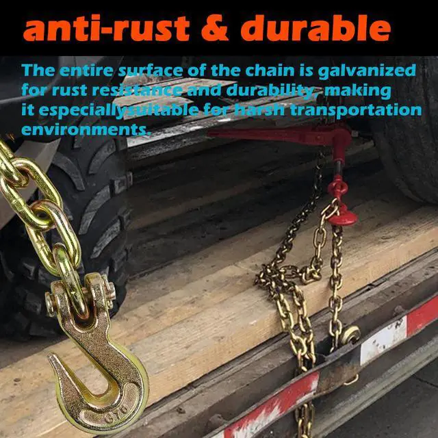 Alt view image 4 of 6 - Tow Chain Tie Down 3/8"×10' G70 Binder Flat with Hooks for Fixed Cargo Stability Transport Binder Chain-2Pack