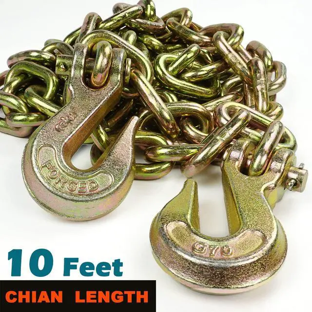 Alt view image 5 of 6 - Tow Chain Tie Down 3/8"×10' G70 Binder Flat with Hooks for Fixed Cargo Stability Transport Binder Chain-2Pack