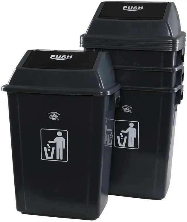 Main image of 4 Pack Garbage Bin with Swing Lid, 18 Gal Plastic Kitchen Trash Can | Grey, Large