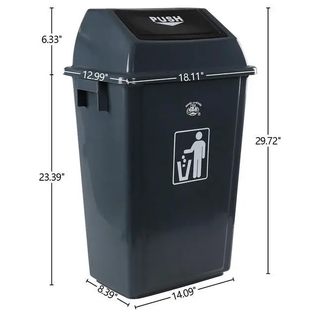 Alt view image 2 of 6 - 4 Pack Garbage Bin with Swing Lid, 18 Gal Plastic Kitchen Trash Can | Grey, Large