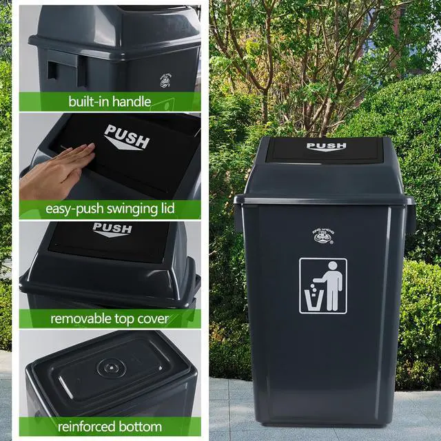 Alt view image 3 of 6 - 4 Pack Garbage Bin with Swing Lid, 18 Gal Plastic Kitchen Trash Can | Grey, Large