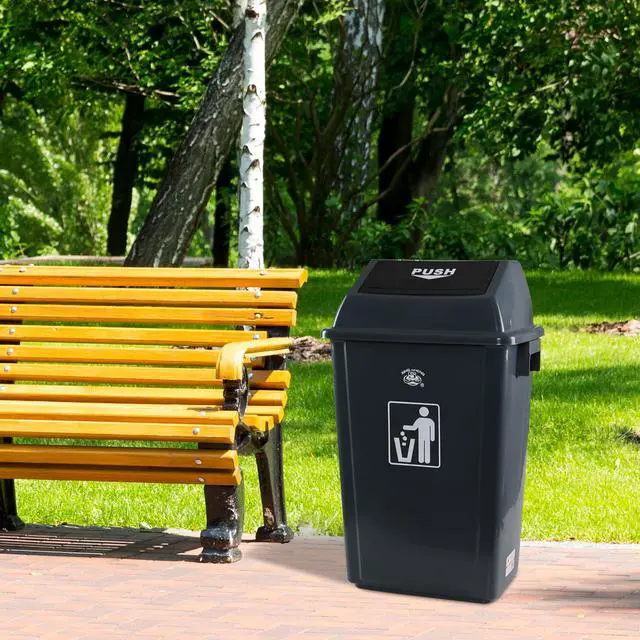 Alt view image 4 of 6 - 4 Pack Garbage Bin with Swing Lid, 18 Gal Plastic Kitchen Trash Can | Grey, Large