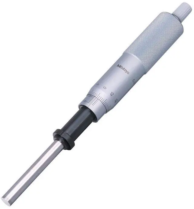 Main image of 151-224 Micrometer Head, Middle Size, Heavy Duty, 0-25mm Range, 0.01mm Graduation, +/-0.002mm Accuracy, Ratchet Stop Thimble, Flat Face