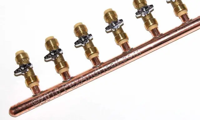 Main image of 8 branched Push Fit PEX Manifold 3/4 Male 1/2 Ball Valve with PUSH FIT end with closed end
