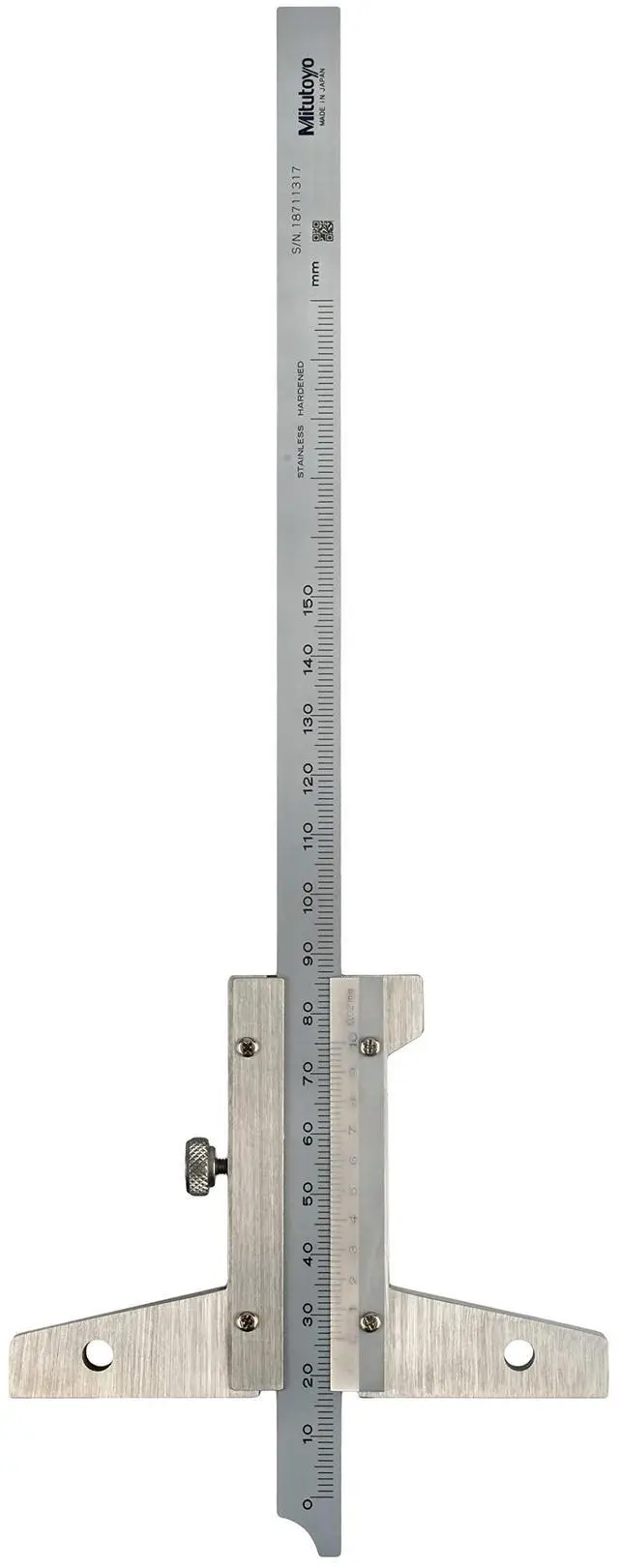 Main image of 527-101 Vernier Depth Gauge, Caliper Type, 0-150mm Range, 0.02mm Graduation, +/-0.03mm Accuracy, With Fine Adjustment Feature