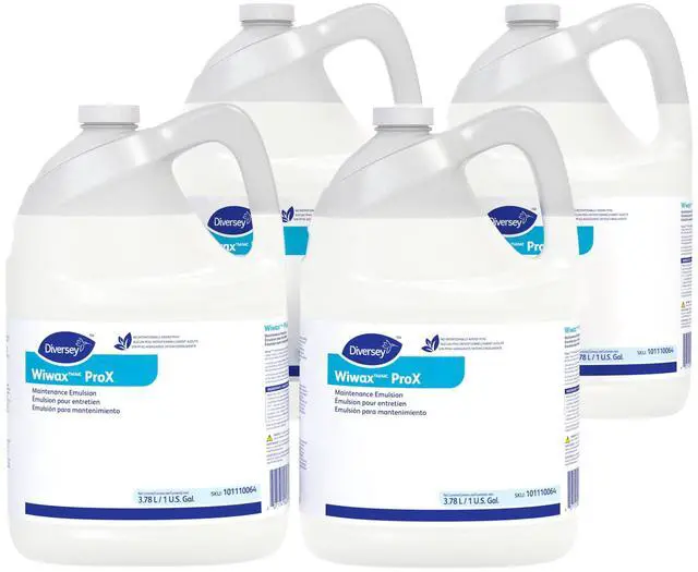 Main image of 101110064 Wiwax ProX Floor Cleaning & Maintenance Emulsion Liquid, Commercial Strength Sealer for Rubber, Concrete & Stone Floors, Concentrate, 1-Gallon (Pack of 4)