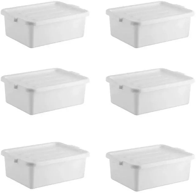 Main image of 6-Pack Polypropylene Bus Tub with Cover, Durable Bus Box for Professional Food Service Use, Plastic Restaurant Tub, Commercial Tote Box for Food Service or Transporting, (20" x 15" x 7"), White