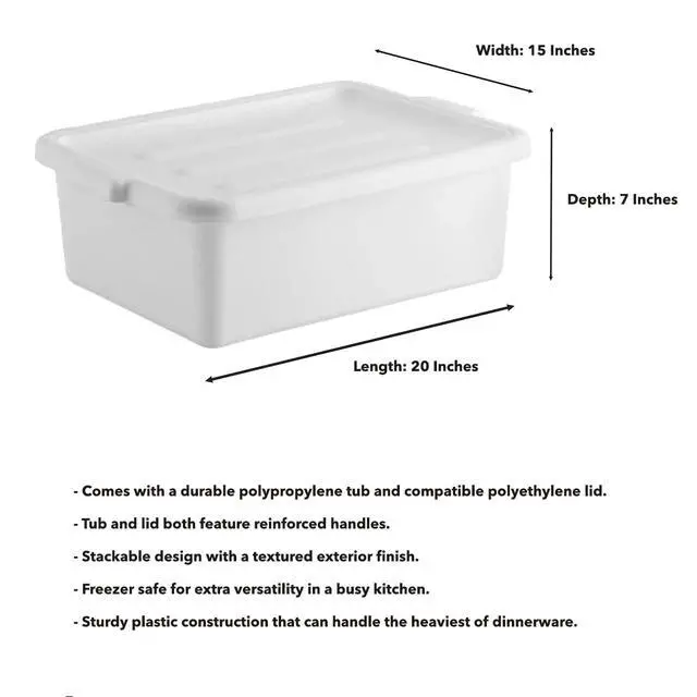 Alt view image 2 of 3 - 6-Pack Polypropylene Bus Tub with Cover, Durable Bus Box for Professional Food Service Use, Plastic Restaurant Tub, Commercial Tote Box for Food Service or Transporting, (20" x 15" x 7"), White