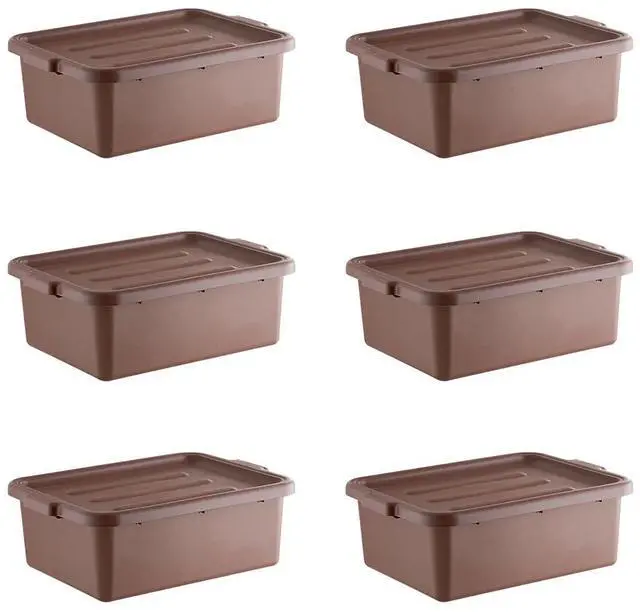 Main image of 6-Pack Polypropylene Bus Tub with Cover, Durable Bus Box for Professional Food Service Use, Plastic Restaurant Tub, Commercial Tote Box for Food Service or Transporting, (20" x 15" x 7"), Brown