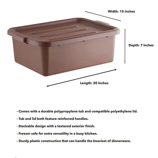 Alt view image 2 of 3 - 6-Pack Polypropylene Bus Tub with Cover, Durable Bus Box for Professional Food Service Use, Plastic Restaurant Tub, Commercial Tote Box for Food Service or Transporting, (20" x 15" x 7"), Brown