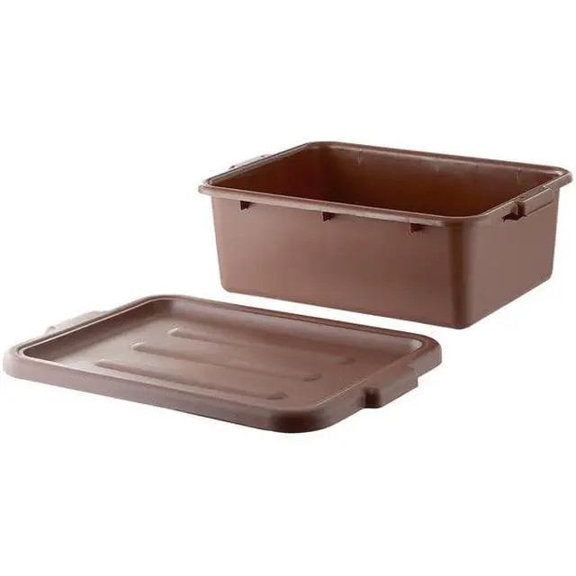 Alt view image 3 of 3 - 6-Pack Polypropylene Bus Tub with Cover, Durable Bus Box for Professional Food Service Use, Plastic Restaurant Tub, Commercial Tote Box for Food Service or Transporting, (20" x 15" x 7"), Brown