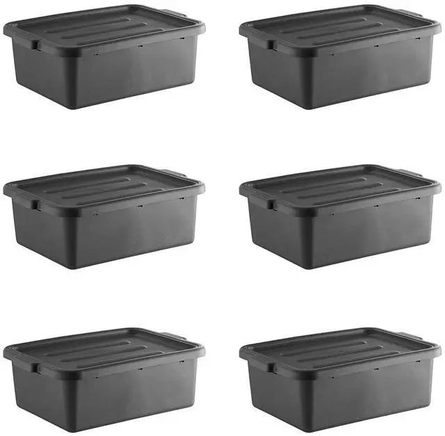 Main image of 6-Pack Polypropylene Bus Tub with Cover, Durable Bus Box for Professional Food Service Use, Plastic Restaurant Tub, Commercial Tote Box for Food Service or Transporting, (20" x 15" x 7"), Black