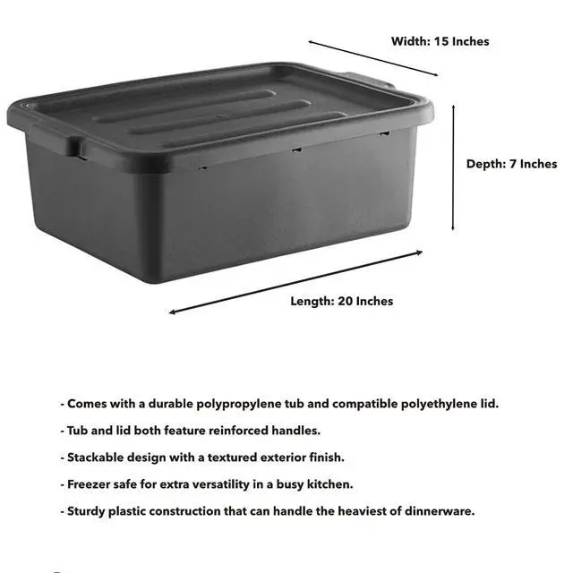 Alt view image 2 of 3 - 6-Pack Polypropylene Bus Tub with Cover, Durable Bus Box for Professional Food Service Use, Plastic Restaurant Tub, Commercial Tote Box for Food Service or Transporting, (20" x 15" x 7"), Black