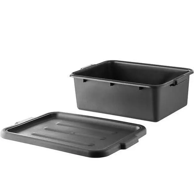 Alt view image 3 of 3 - 6-Pack Polypropylene Bus Tub with Cover, Durable Bus Box for Professional Food Service Use, Plastic Restaurant Tub, Commercial Tote Box for Food Service or Transporting, (20" x 15" x 7"), Black