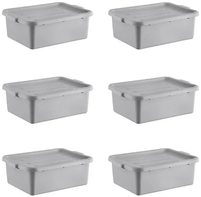 Main image of 6-Pack Polypropylene Bus Tub with Cover, Durable Bus Box for Professional Food Service Use, Plastic Restaurant Tub, Commercial Tote Box for Food Service or Transporting, (20" x 15" x 7"), Gray