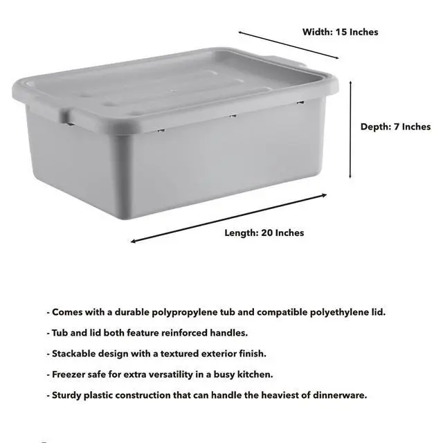 Alt view image 2 of 3 - 6-Pack Polypropylene Bus Tub with Cover, Durable Bus Box for Professional Food Service Use, Plastic Restaurant Tub, Commercial Tote Box for Food Service or Transporting, (20" x 15" x 7"), Gray