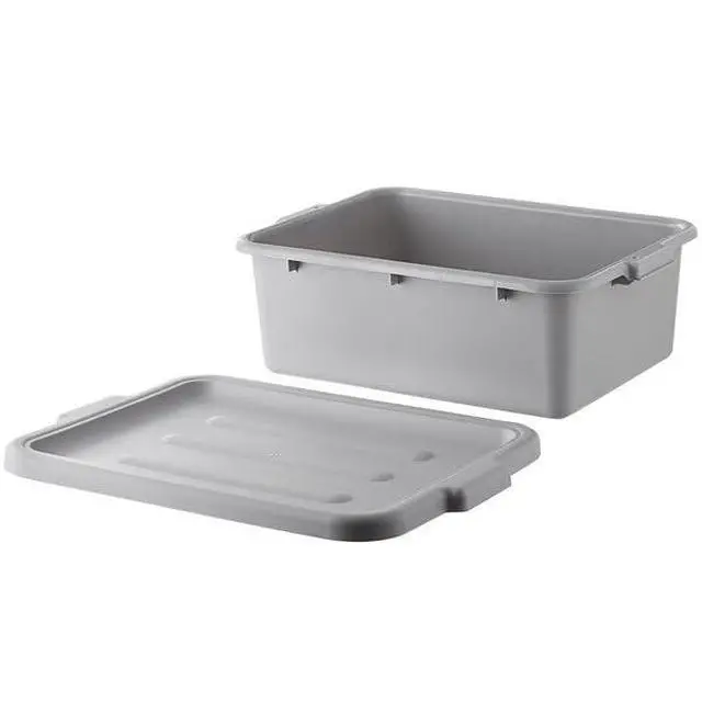 Alt view image 3 of 3 - 6-Pack Polypropylene Bus Tub with Cover, Durable Bus Box for Professional Food Service Use, Plastic Restaurant Tub, Commercial Tote Box for Food Service or Transporting, (20" x 15" x 7"), Gray