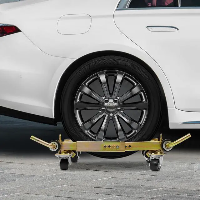 Alt view image 2 of 6 - Hydraulic Car Wheel Dolly Jack 2204-Lbs Car Skates Wheel Car Dolly Hydraulic Wheel Dolly Auto Vehicle Positioning Moving Car Lift Jack with Auxiliary Wheels, for Tire Auto Repair Moving - Gold