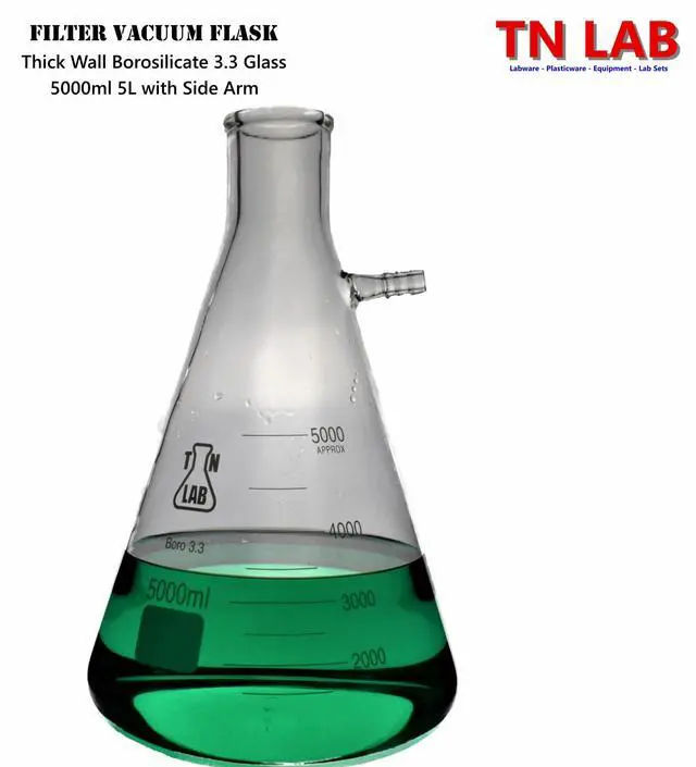 Alt view image 2 of 5 - TN LAB 5L Filter Flask Borosilicate 3.3 Glass Vacuum Flask 5,000ml Heavy-Wall with Side-Arm