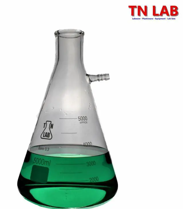 Alt view image 4 of 5 - TN LAB 5L Filter Flask Borosilicate 3.3 Glass Vacuum Flask 5,000ml Heavy-Wall with Side-Arm