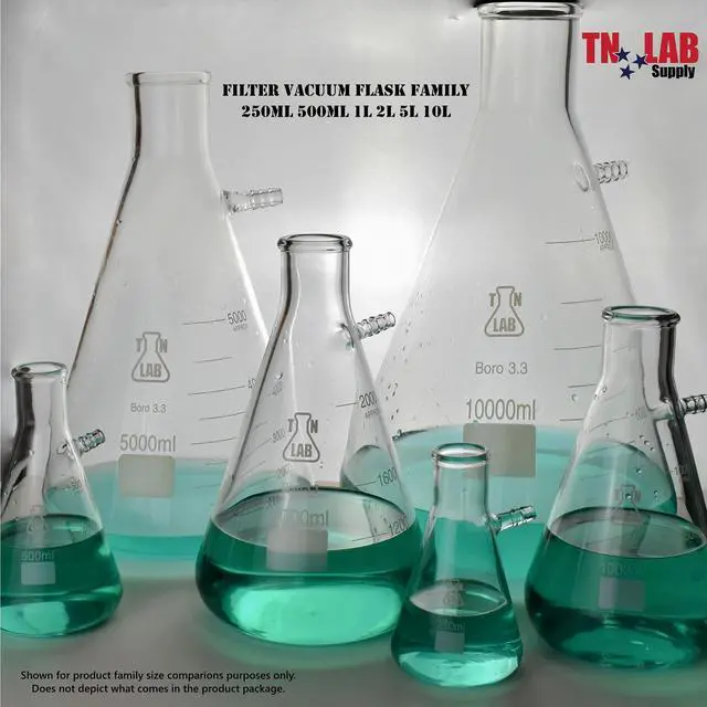 Alt view image 5 of 5 - TN LAB 5L Filter Flask Borosilicate 3.3 Glass Vacuum Flask 5,000ml Heavy-Wall with Side-Arm
