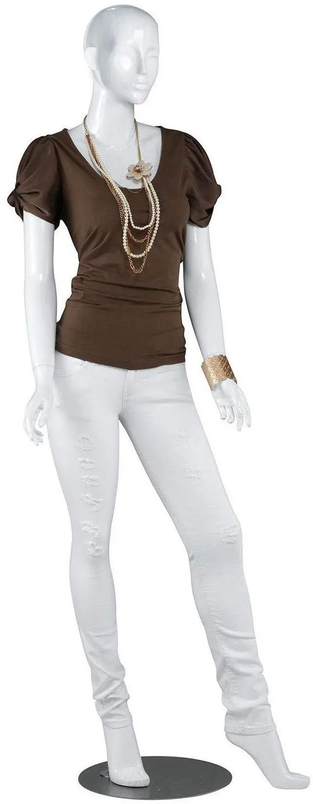Main image of Mannequin Full Body Female Glossy White Cameo Fiberglass Female Mannequin Full Body 5'10" Height with Base, Shoe Size 10, Chest 36", Waist 26", Hip 33"
