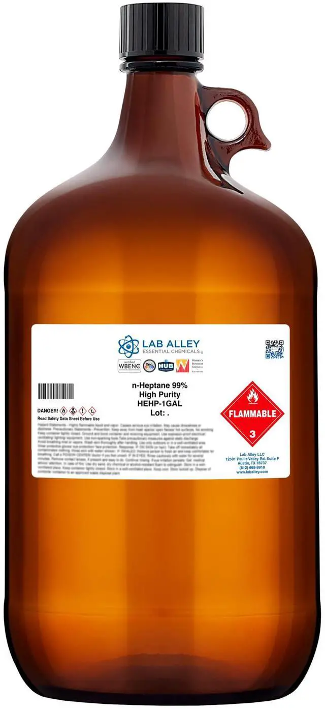 Main image of n-Heptane 99% High Purity Solvent, Non-Polar Solvent for Laboratory, Industrial & Research Use, 1 Gallon