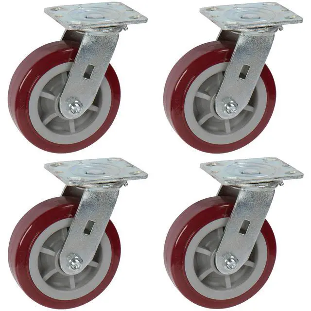 Main image of ICON Caster Wheels 6" x 2" PRO Heavy Duty Industrial Casters, Top Plate 4" x 4.5", Maroon, 4 Swivel, Non-Marking Pro-Tech Polyurethane Wheel, Load Capacity 3600 lbs. per Set (4-Pack)