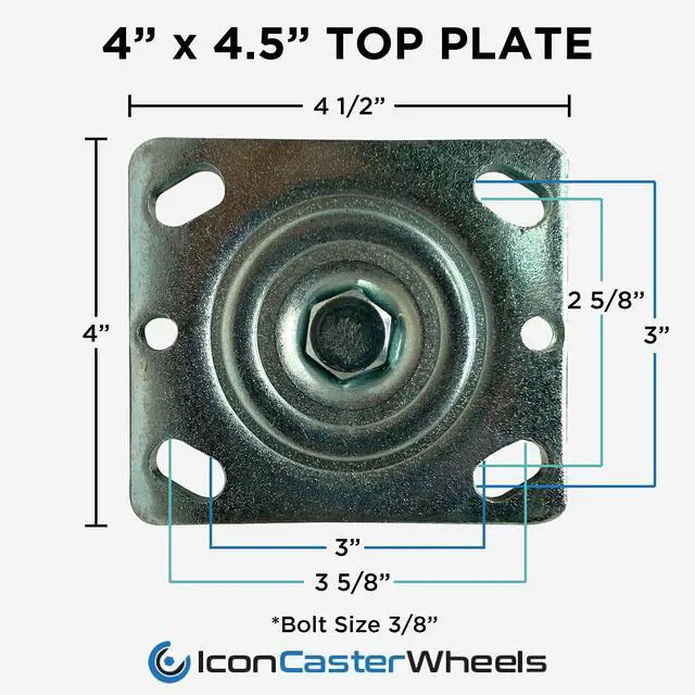 Alt view image 6 of 6 - ICON Caster Wheels 6" x 2" PRO Heavy Duty Industrial Casters, Top Plate 4" x 4.5", Maroon, 4 Swivel, Non-Marking Pro-Tech Polyurethane Wheel, Load Capacity 3600 lbs. per Set (4-Pack)