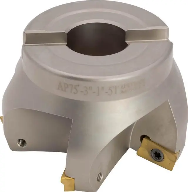 Alt view image 2 of 2 - 3" 75° Indexable Face (Shell) Mill, 1" Arbor Hole Diameter, 5 Flute, with 5 pcs APKT1604 Carbide Inserts
