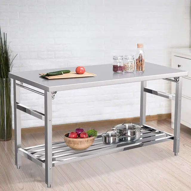 Main image of Stainless Steel Work Table, 24'' x 60'' Folding Table for Kitchen, NSF Commercial Heavy Duty Stainless Steel Prep Table with Adjustable Undershelf, for Kitchen, Restaurant, Home