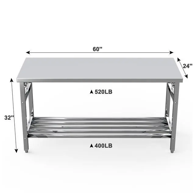 Alt view image 2 of 6 - Stainless Steel Work Table, 24'' x 60'' Folding Table for Kitchen, NSF Commercial Heavy Duty Stainless Steel Prep Table with Adjustable Undershelf, for Kitchen, Restaurant, Home