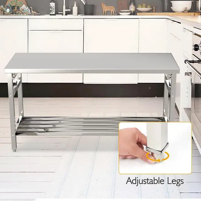 Alt view image 5 of 6 - Stainless Steel Work Table, 24'' x 60'' Folding Table for Kitchen, NSF Commercial Heavy Duty Stainless Steel Prep Table with Adjustable Undershelf, for Kitchen, Restaurant, Home