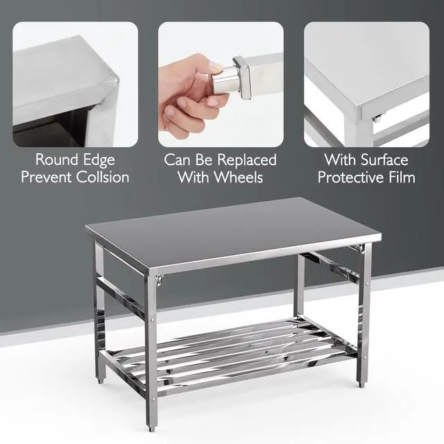 Alt view image 6 of 6 - Stainless Steel Work Table, 48'' x 30'' Folding Table for Kitchen, NSF Commercial Heavy Duty Stainless Steel Prep Table with Adjustable Undershelf, for Kitchen, Restaurant, Home