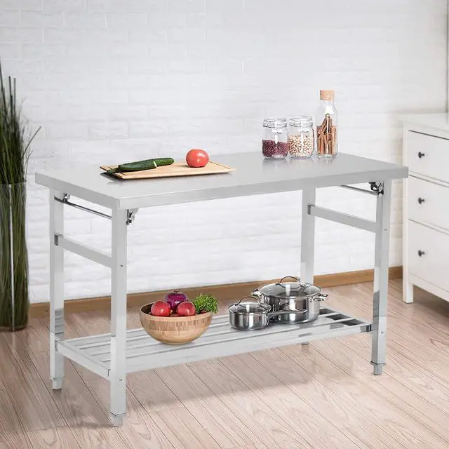 Alt view image 2 of 6 - Stainless Steel Work Table, 48'' x 24'' Folding Table for Kitchen, NSF Commercial Heavy Duty Stainless Steel Prep Table with Adjustable Undershelf, for Kitchen, Restaurant, Home
