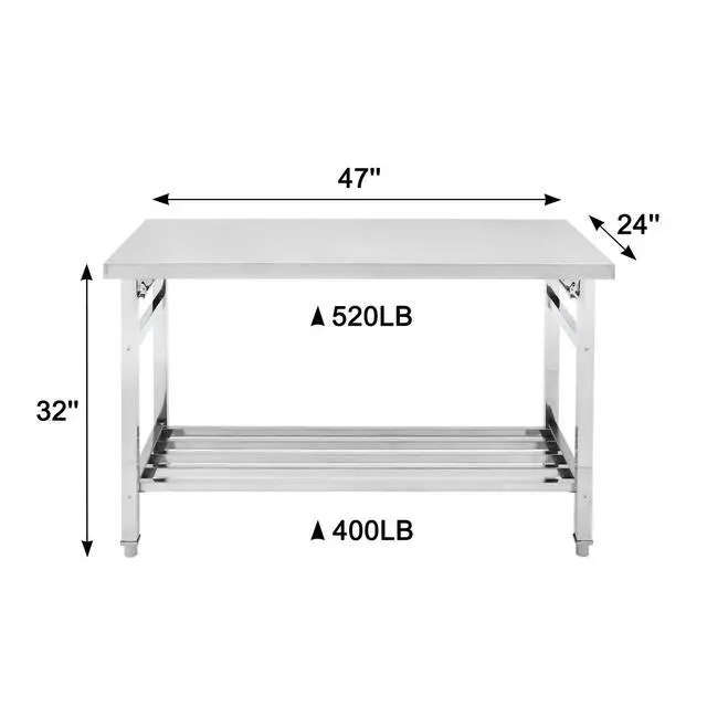 Alt view image 3 of 6 - Stainless Steel Work Table, 48'' x 24'' Folding Table for Kitchen, NSF Commercial Heavy Duty Stainless Steel Prep Table with Adjustable Undershelf, for Kitchen, Restaurant, Home