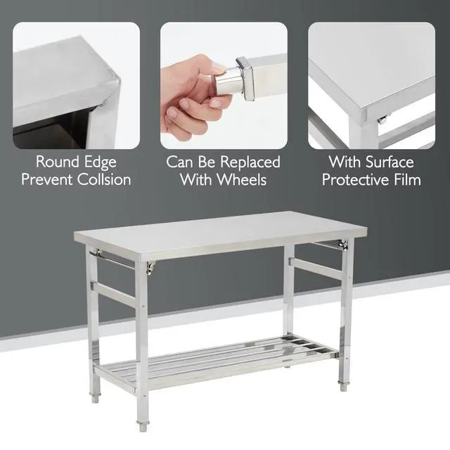 Alt view image 6 of 6 - Stainless Steel Work Table, 48'' x 24'' Folding Table for Kitchen, NSF Commercial Heavy Duty Stainless Steel Prep Table with Adjustable Undershelf, for Kitchen, Restaurant, Home