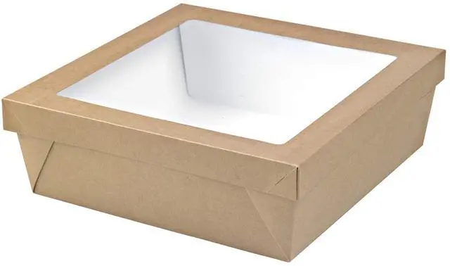 Main image of 210KRAYB255 Kray Box with Window Lid - cardboard box-recyclable container-brown box with window-window paper box -(102 oz - 9.8 x 9.8 x 2)-100 per case