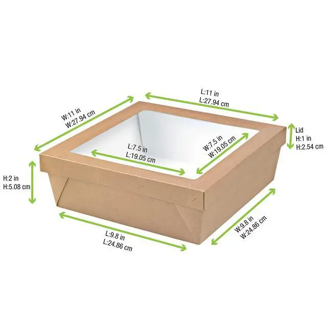Alt view image 2 of 6 - 210KRAYB255 Kray Box with Window Lid - cardboard box-recyclable container-brown box with window-window paper box -(102 oz - 9.8 x 9.8 x 2)-100 per case