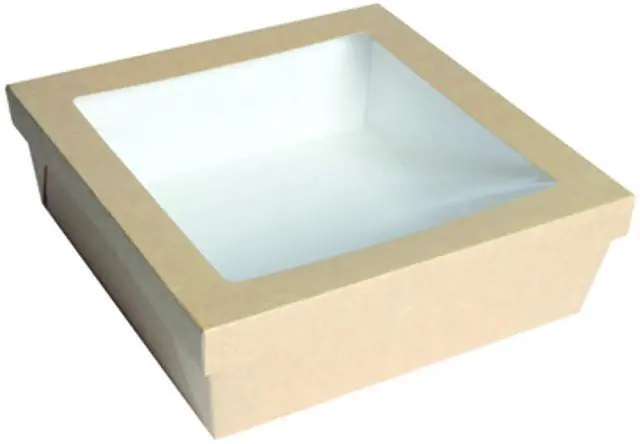 Main image of 210 KRAY 228 Kray Box with Window Lid - cardboard box-recyclable container-brown box with window-window paper box -(132 oz - 8.7 x 8.7 x 3.2)-100 per case