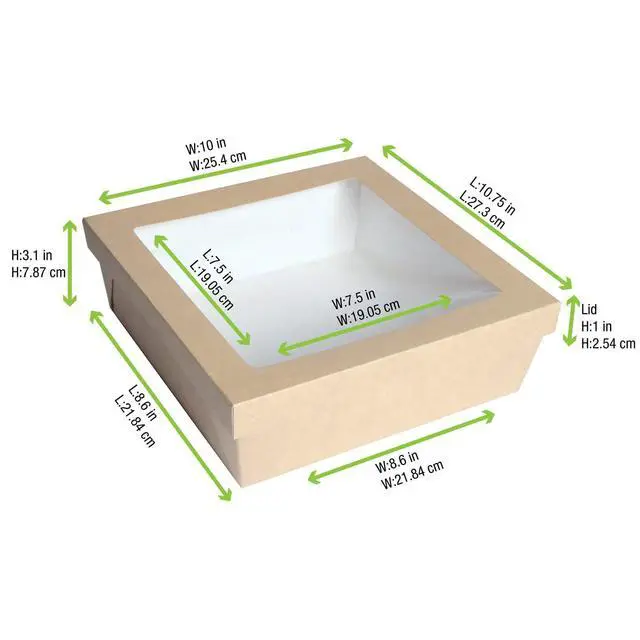Alt view image 6 of 6 - 210 KRAY 228 Kray Box with Window Lid - cardboard box-recyclable container-brown box with window-window paper box -(132 oz - 8.7 x 8.7 x 3.2)-100 per case
